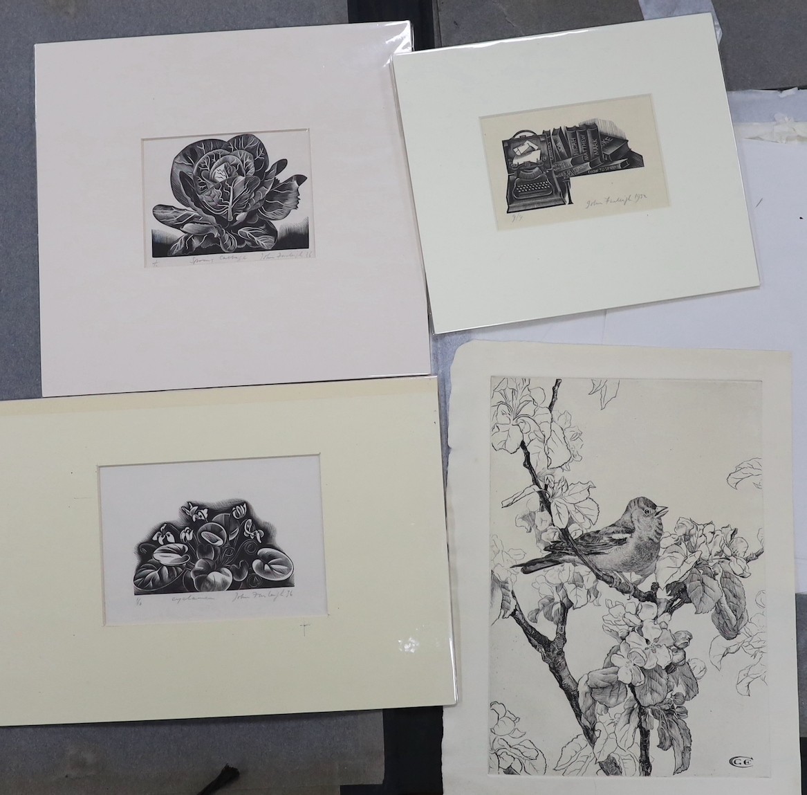 John Farley (1900-1965), folio of wood engravings including 'Typewriter' and 'Spring Cabbage', with COA's from Fay Leighton